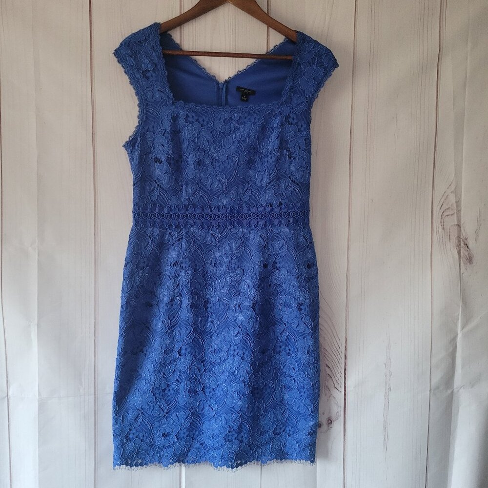 Ann Taylor Blue All-Over-Lace A-Line Dress, 6, Sleeveless, Midi Length, Wedding